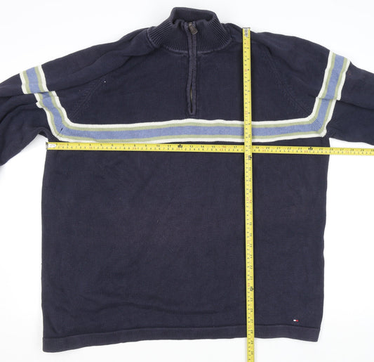 Mens UK Size 2XL Tommy Hilfiger Blue 1/2 Zip Jumper