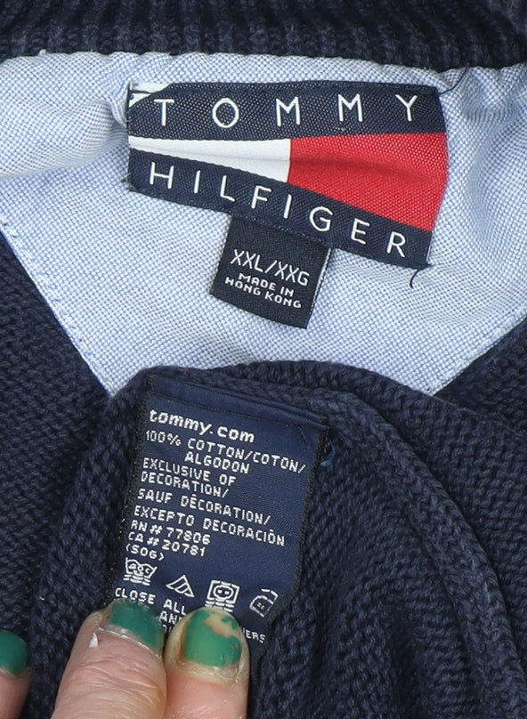 Mens UK Size 2XL Tommy Hilfiger Blue 1/2 Zip Jumper