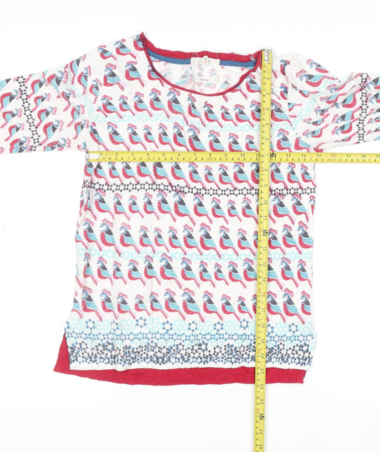 White Stuff Women’s Multicoloured Bird Print Cotton Linen Jumper Size 8