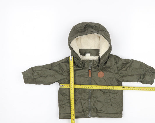 H&M Unisex Baby Green Hooded Puffer Jacket 6 Months Lined Winter Coat