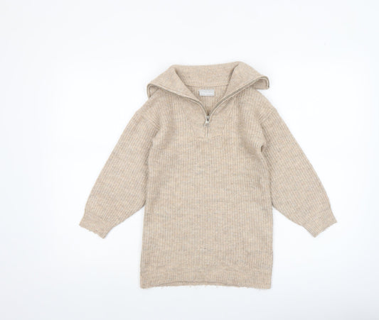 Additional front view of I Love Girlswear Beige Half Zip Jumper girls’ age 7 years acrylic knit
