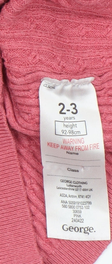 Girls UK Size 2-3 Years George Pink Pullover Jumper