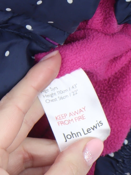 Additional view of John Lewis girls’ blue polka dot hooded puffer coat 5 years faux fur trim