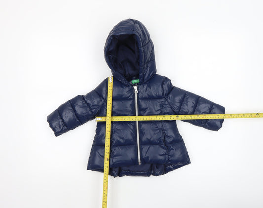 United Colors of Benetton Navy Blue Unisex Baby Puffer Jacket 12-18M Hooded Winter Coat