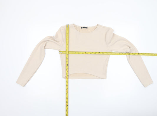 Womens UK Size L Zara Beige Cropped T-Shirt