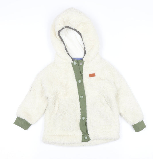 Additional front view of 7 For All Mankind unisex toddler ivory hooded fleece jacket 24 months
