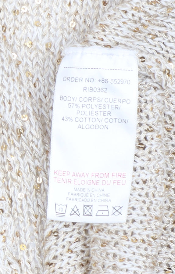 Womens UK Size 10 Ribbon Beige Cardigan Jumper