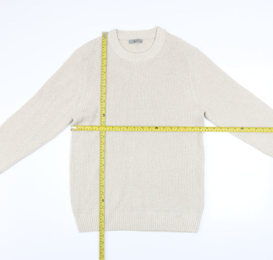 Tu Men Beige Chunky Knit Crew Neck Pullover Jumper Medium