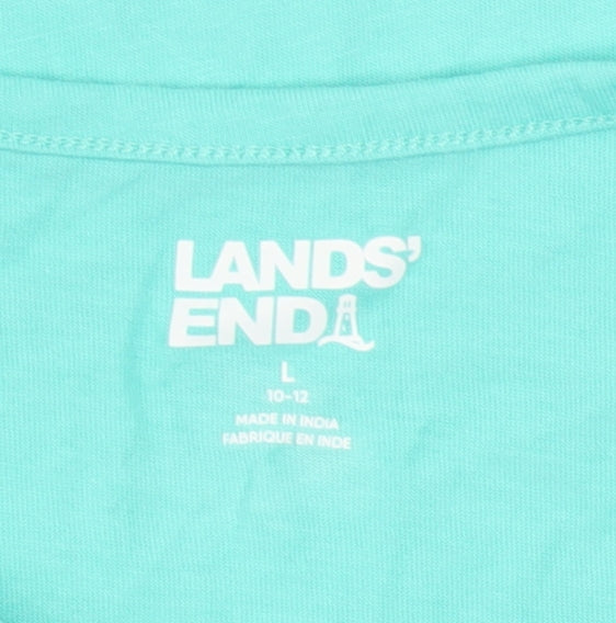 Additional view of Lands' End girls’ green sequin cat long sleeve cotton t-shirt, size 10-12, years