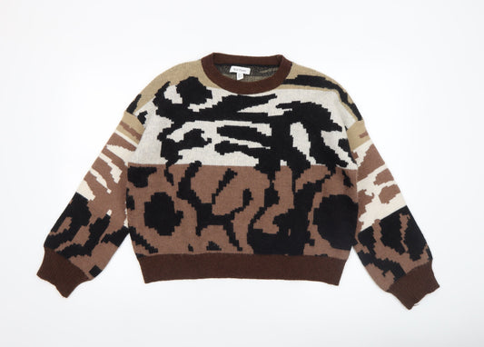 Womens UK Size L Wild Flower Brown Pullover Jumper