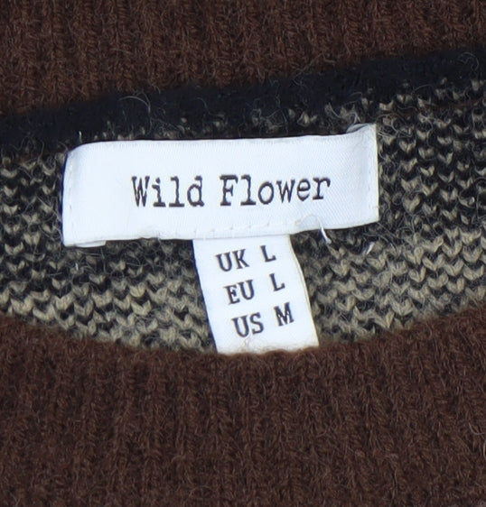 Womens UK Size L Wild Flower Brown Pullover Jumper