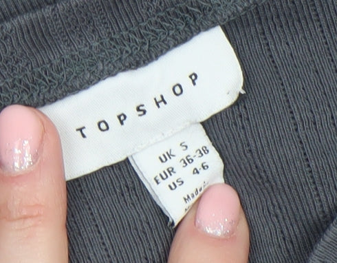 Womens UK Size S Topshop Grey Cropped Button-Up