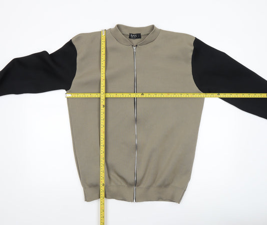 boohooMAN Men's Khaki & Black Bomber Jacket Size L Full Zip Lightweight Knit