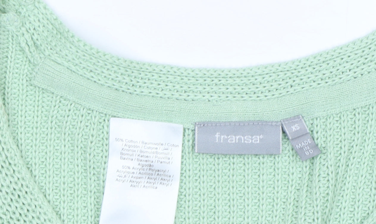 Womens UK Size XS Fransa Green Pullover Jumper