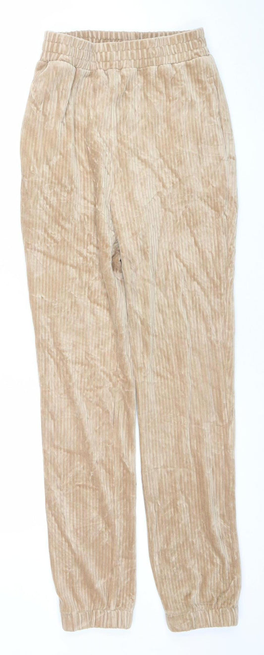 H&M Women Beige XS Velour Jogger Trousers Elastic Waist Soft Lined