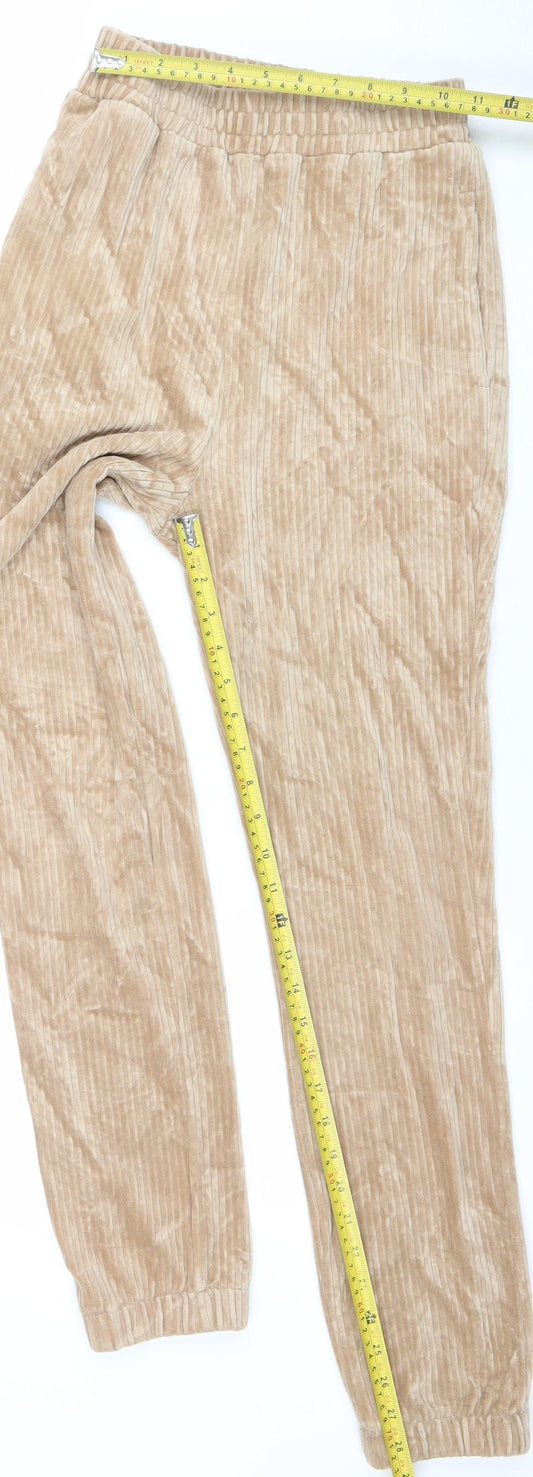 H&M Women Beige XS Velour Jogger Trousers Elastic Waist Soft Lined