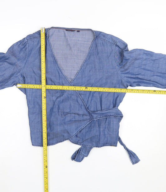 Womens UK Size L Salsa Blue Wrap Blouse