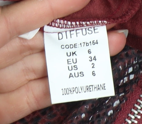 Diffuse Womens Red Snake Print Faux Leather Skinny Leggings Size 6