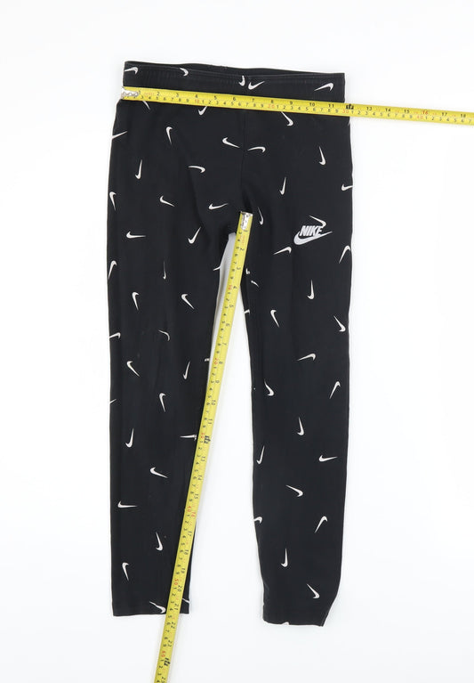 Nike Girls Black Cotton Stretch Logo Ankle Leggings Size 146 Slim Fit
