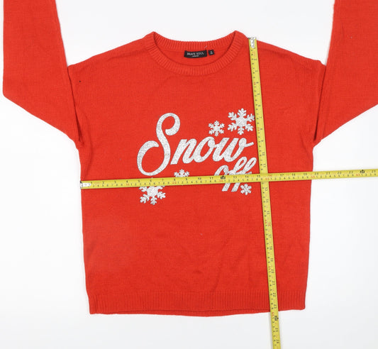 Womens UK Size S Brave Soul Red Pullover Jumper
