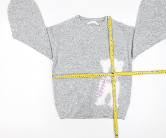 John Lewis Girls Grey Sparkly Polar Bear Jumper 9 Years Crew Neck Winter