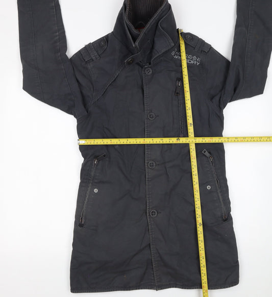 Mens UK Size S Superdry Black Trench Coat