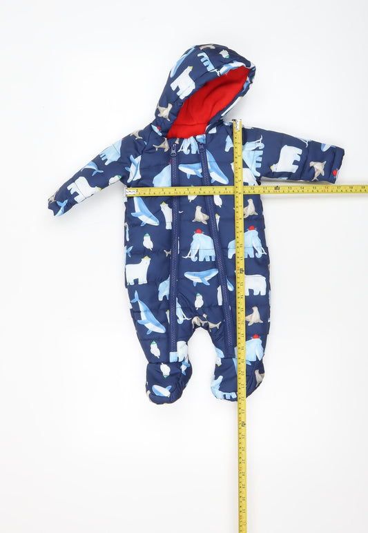 St. Bernard Blue Animal Print Baby Snowsuit 0-3 Months Hooded Padded Winter
