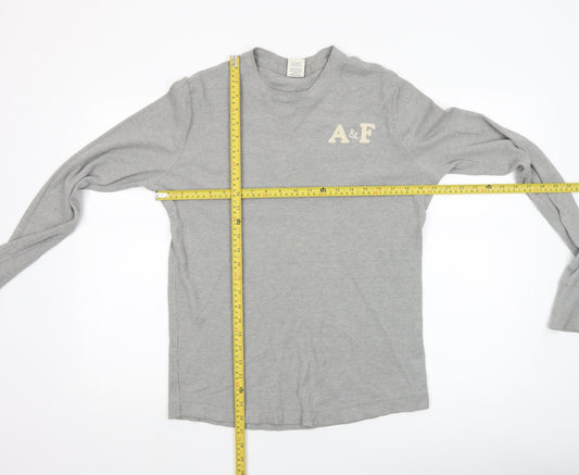 Abercrombie & Fitch Men's Grey Long Sleeve Crew Neck Top Size M