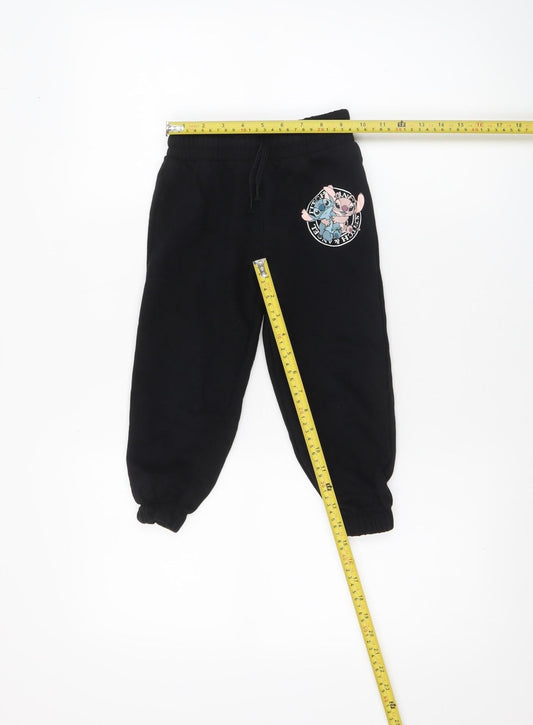 Girls UK Size 4-5 Years Disney Regular Fit Jogger Black Trousers