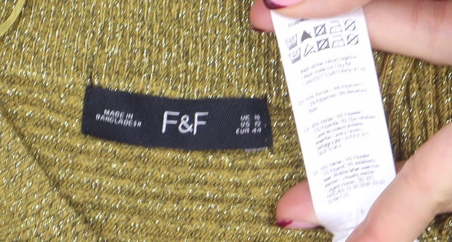 Womens UK Size M F&F Gold Pullover Jumper