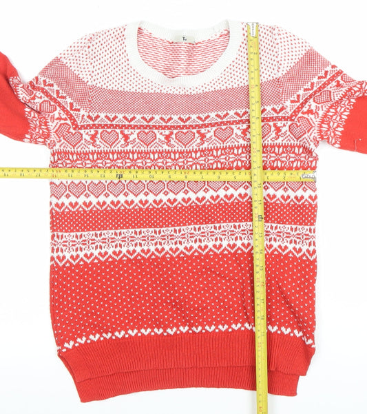 Tu Womens Red White Fair Isle Heart Jumper Size 10 Cotton Blend