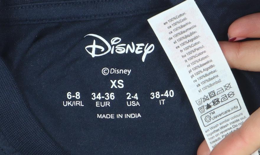 Womens UK Size XS Disney Blue Basic T-Shirt
