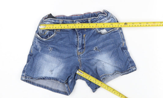 Zara Girls Blue Denim Distressed Shorts 7-8 Years Cotton Blend Casual