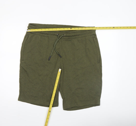 Crane Mens Green L Sweat Shorts Elastic Waist Drawstring Casual