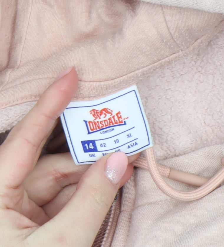 Womens UK Size 14 Lonsdale Pink Pullover Hoodie