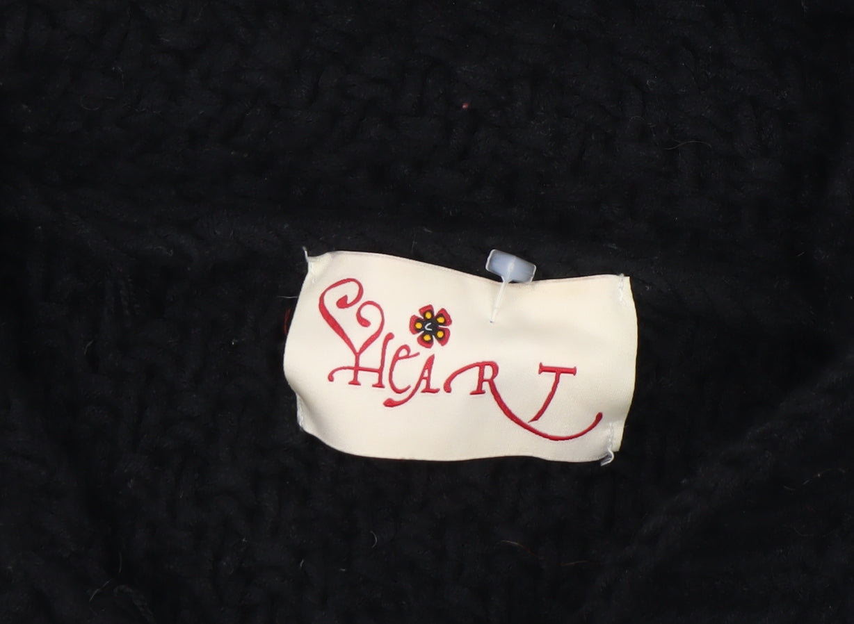 Womens UK Size M/L Heart Black Cardigan Jumper