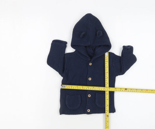George Unisex Baby Navy Blue Cotton Hooded Knit Cardigan 3-6 Months