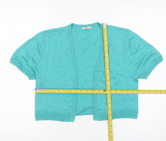 Tu Women’s Green Short Sleeve Open Knit Cardigan Size 12