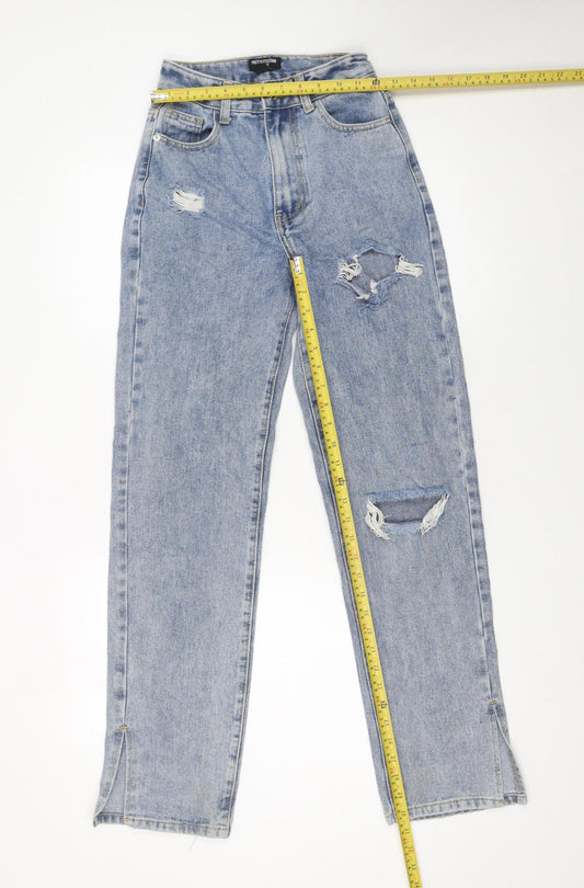 Womens UK Size 4 PRETTYLITTLETHING Regular Fit Straight Blue Jeans