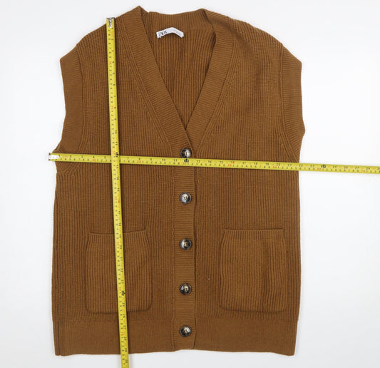 Womens UK Size 12 Zara Brown Cardigan Jumper