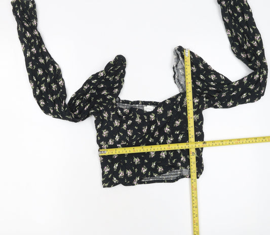 Womens UK Size 8 H&M Black Cropped Blouse