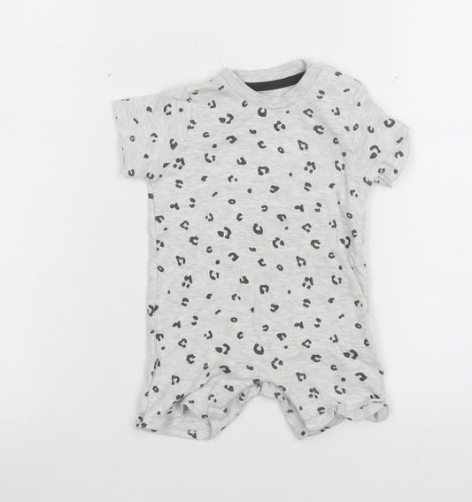 F&F Unisex Baby Grey Animal Print Romper 3-6 Months Cotton Blend Summer