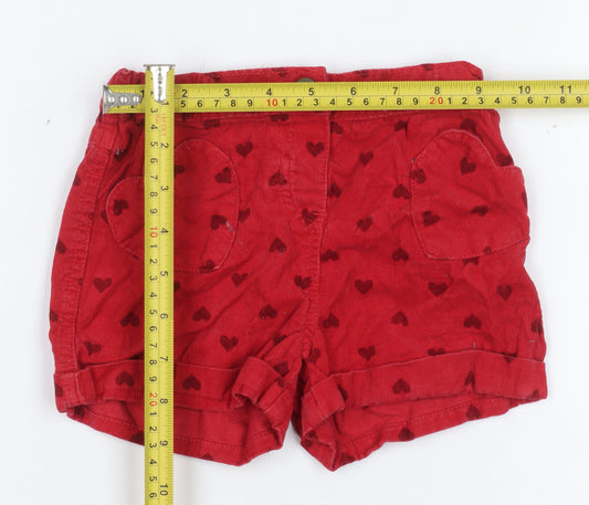 Tu Girls Red Corduroy Heart Print Shorts 2-3 Years Elastic Waist