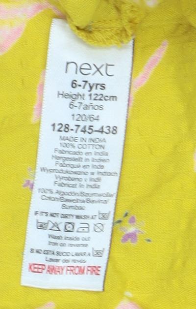 Next Girls Yellow Bunny Print Cotton A-Line Dress 6-7 Years