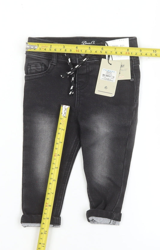 Primark Boys Black Denim Co Jeans 6-9 Months Elastic Waist Drawstring