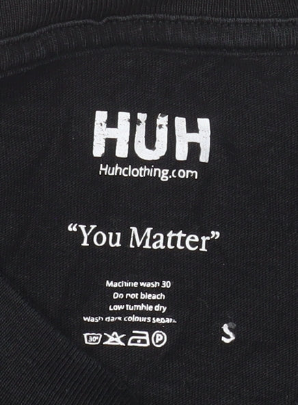 Mens UK Size S HUH Black T-Shirt
