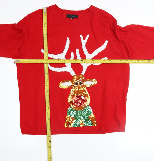 Womens UK Size S New Look Red Pullover Jumper