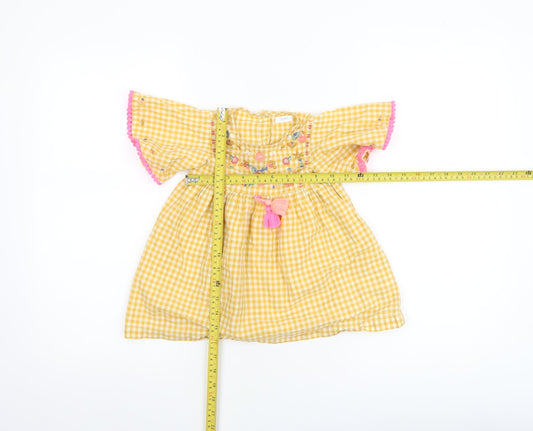 Next Girls Yellow Gingham Embroidered A-Line Dress 12-18 Months