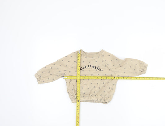 Dunnes Stores Unisex Beige 'Wild At Heart' Long Sleeve Pullover T-Shirt 9-12 Months