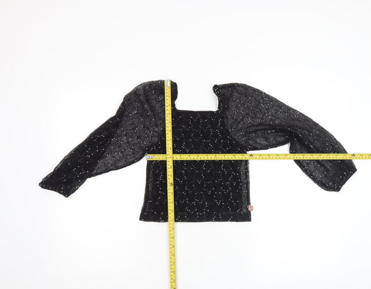 Girls UK Size 7 Years Angel & Rocket Black Cropped Blouse